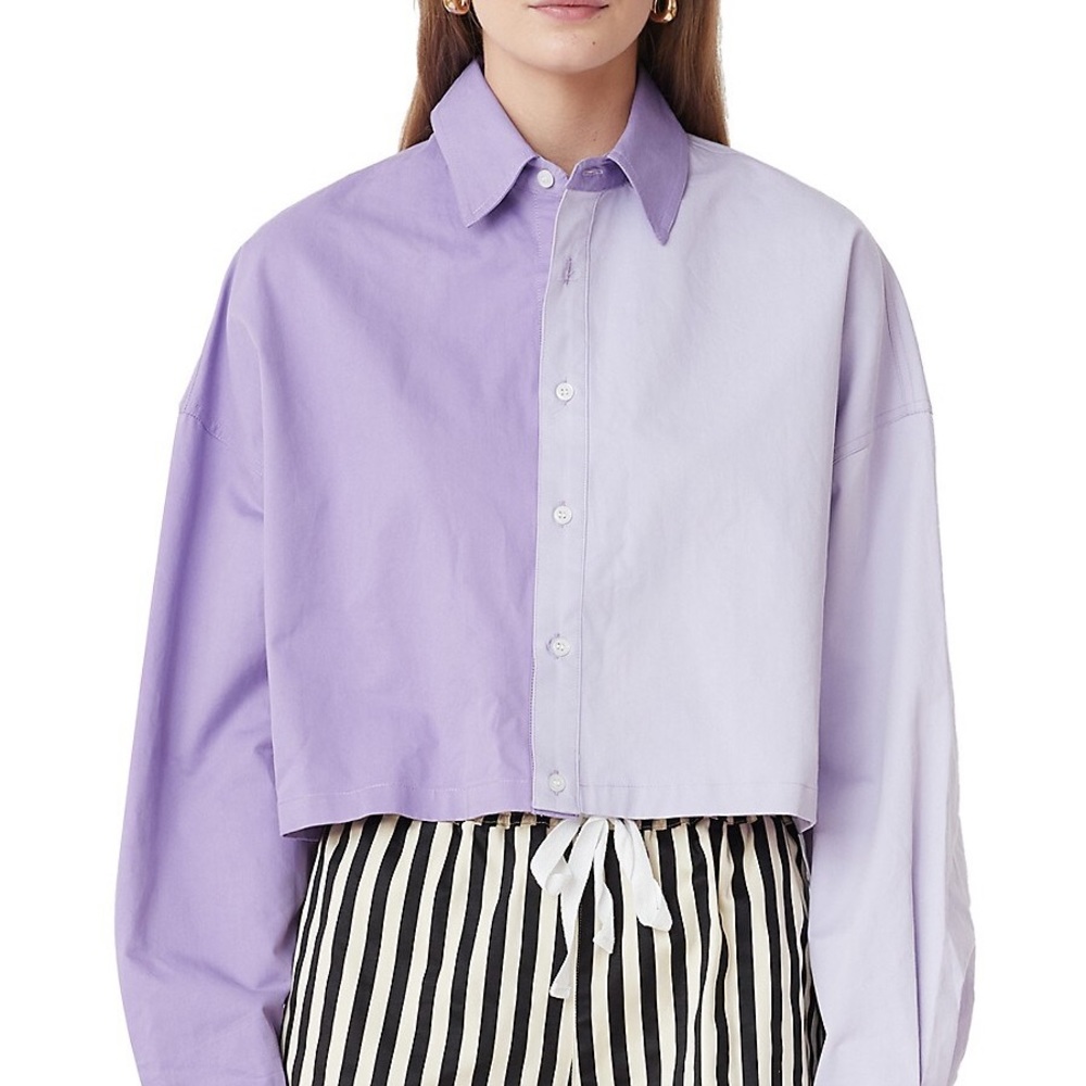 Blanca Two-Tone Cropped Shirt - Purple Contrast